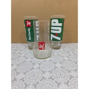 3- 7UP Glasses  Vintage The Uncola Wet N Wild Soda Pop Collectible Footed Upside
